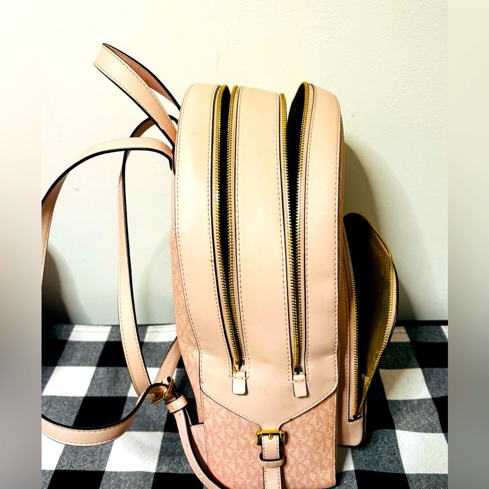 Michael Kors Womens Jaycee Logo Backpack (Dark Powder Blush) MK Signature - Picture 6 of 15